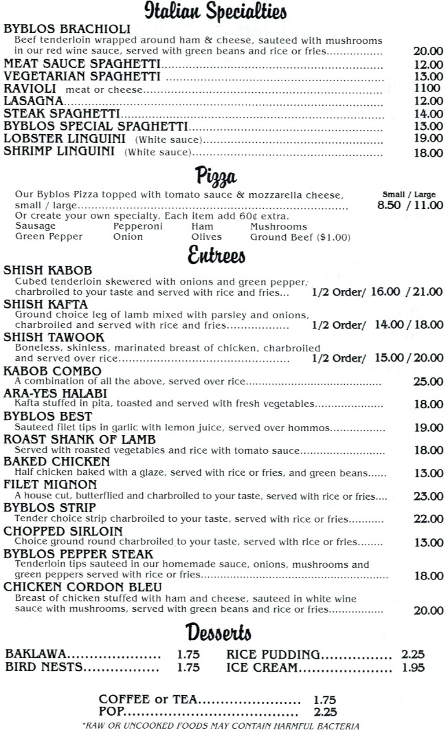 Byblos Restaurant Toledo Find Lebanese and Italian Dining